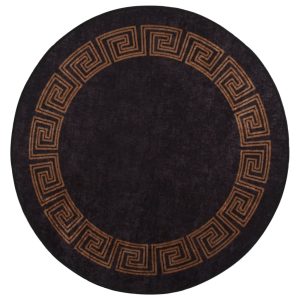 gulvtæppe Ï120 cm skridsikkert og vaskbart sort og guldfarvet